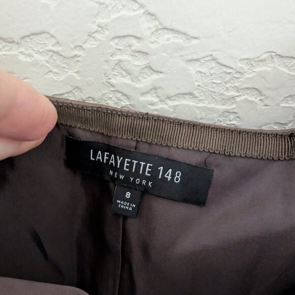 Lafayette 148 New York Genuine Leather Lined Brown Pleated Skirt Size 8 - Picture 2 of 5